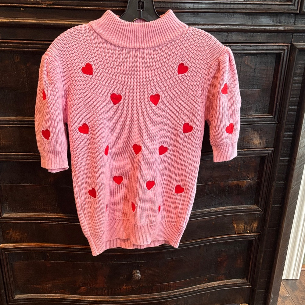 Judith March Pink Sweater with Red Hearts